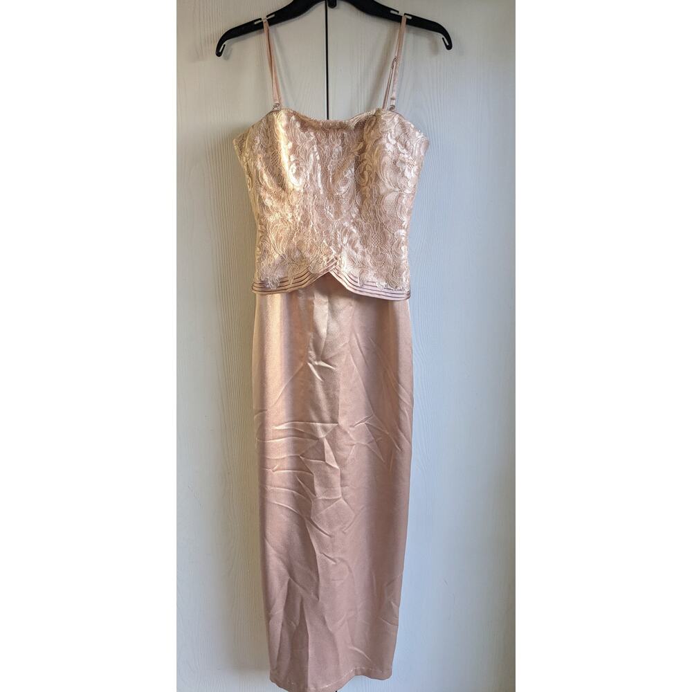 Izidress Women's Sleeveless Tan Lace Mesh Zipper Closer Polyester Dress Size 4